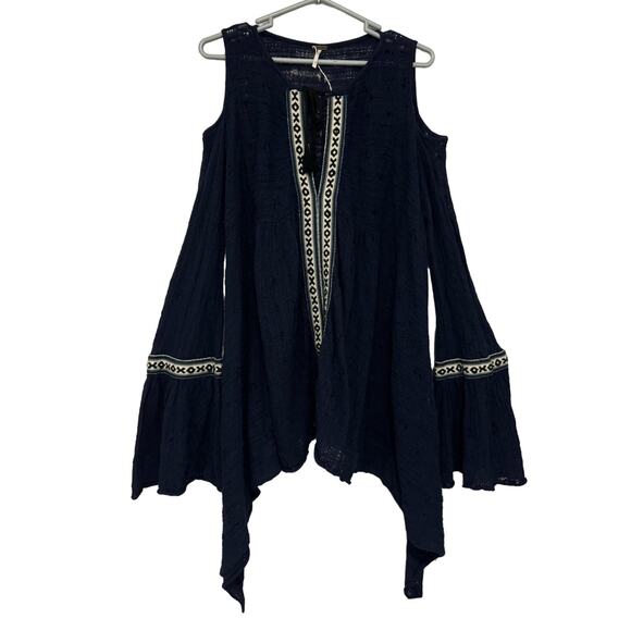 Free People Love Flowers Tunic Dress Small Asymmetrical Boho Lagenlook Crochet - Picture 3 of 15